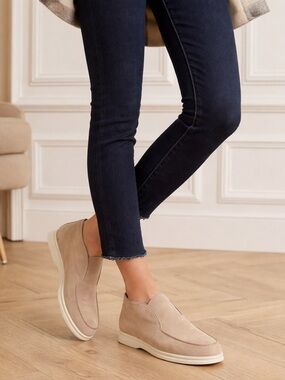 Loro Piana Open Walk Suede Loafers EU 38 Cream Beige Slip On Flats